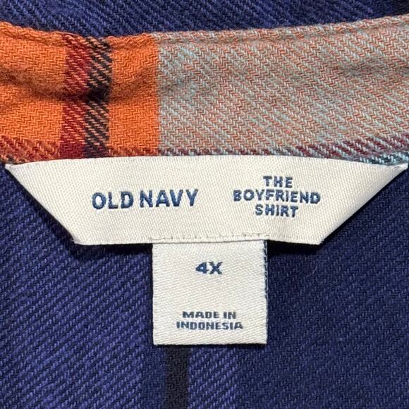 Old Navy Top The Boyfriend Shirt 90s Grunge Casual Preppy Button Up Plaid 4X - Picture 3 of 7